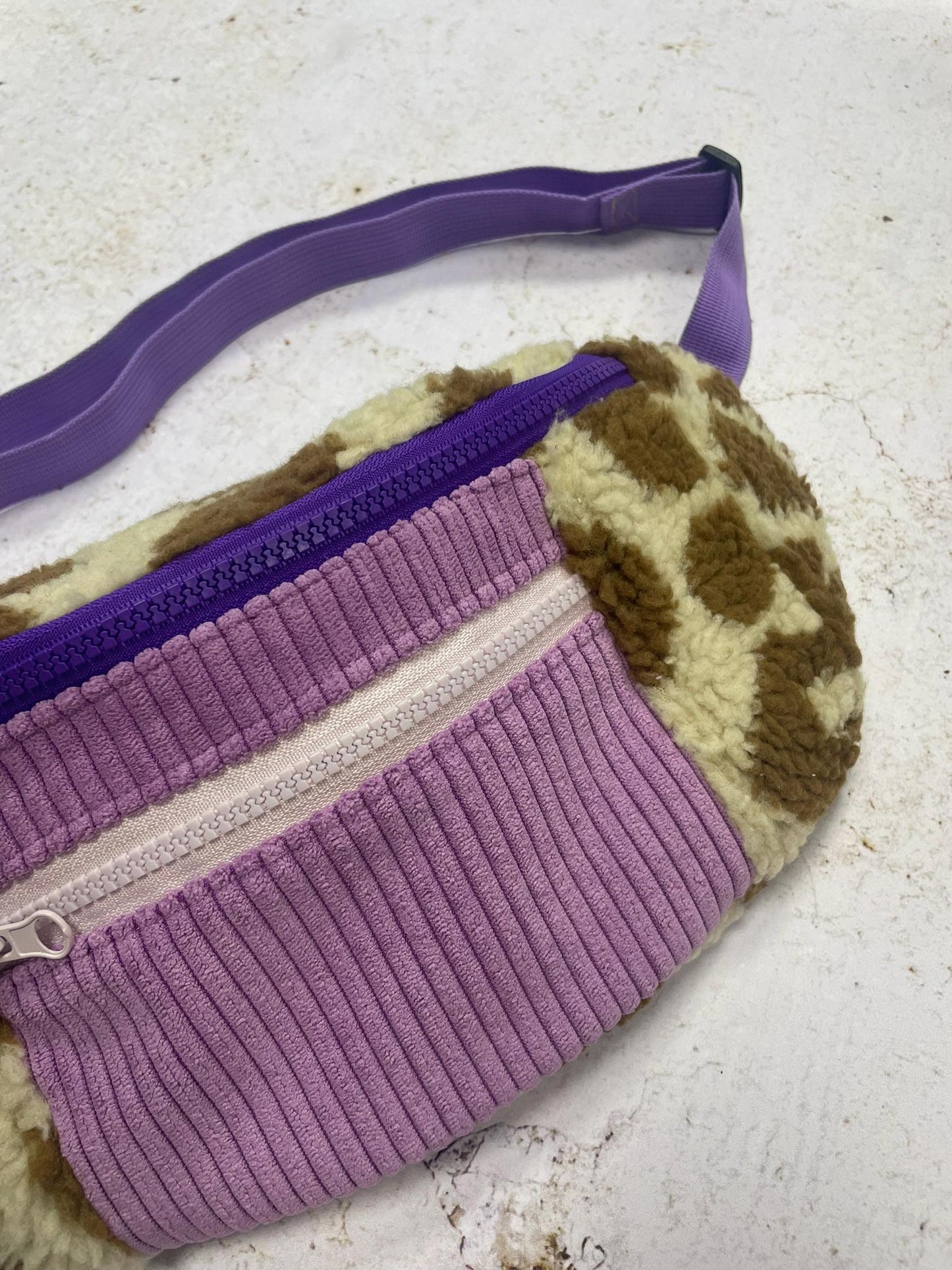 BANANE VELOURS CÔTELÉ VIOLET & SHERPA LÉOPARD | XS