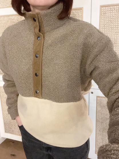 SWEAT POLAIRE BI-COLOR SHERPA BRUN & SABLE | ADULTE