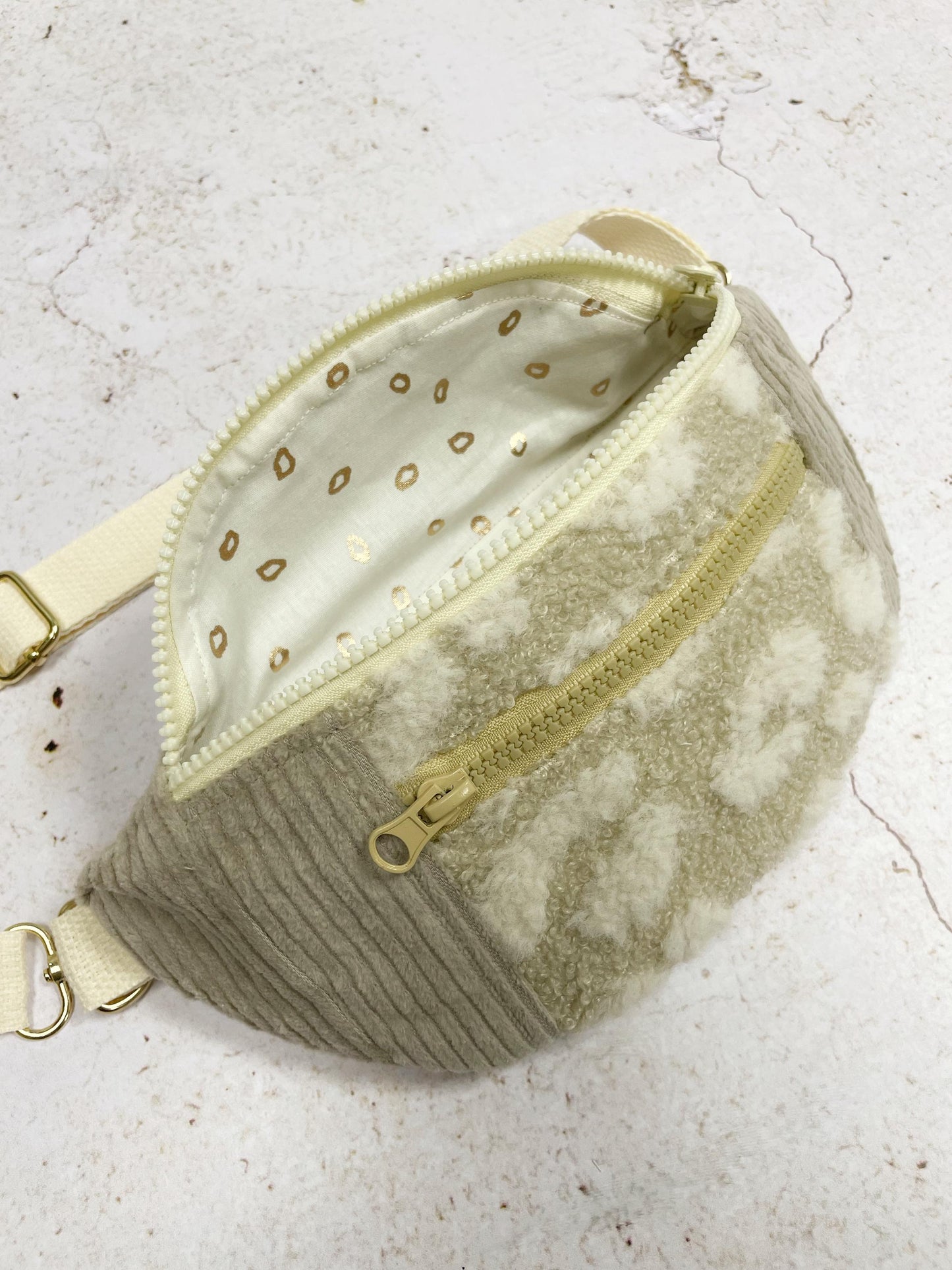 BANANE VELOURS CÔTELÉ BEIGE & SHERPA LÉOPARD BEIGE | XS