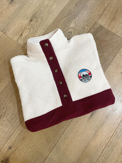 SWEAT POLAIRE BI-COLOR SHERPA ÉCRU & BORDEAUX | ADULTE