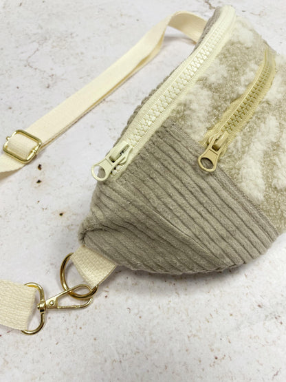 BANANE VELOURS CÔTELÉ BEIGE & SHERPA LÉOPARD BEIGE | XS
