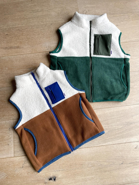 VESTE POLAIRE SANS MANCHE BI-COLOR SHERPA ÉCRU & POLAIRE | ADULTE