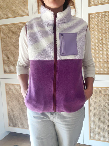 VESTE POLAIRE SANS MANCHE BI-COLOR SHERPA BLANC & VIOLET | ADULTE