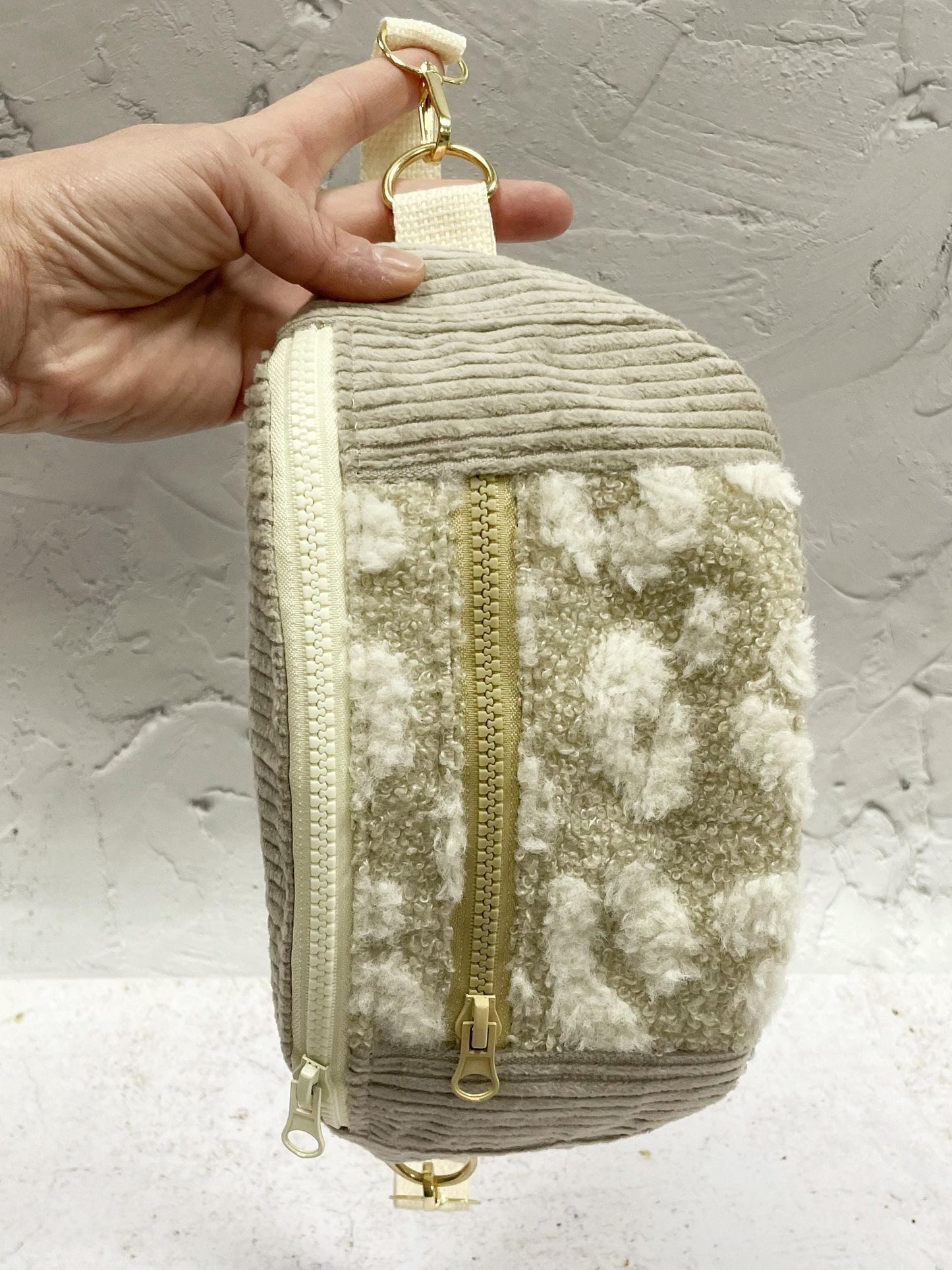 BANANE VELOURS CÔTELÉ BEIGE & SHERPA LÉOPARD BEIGE | XS
