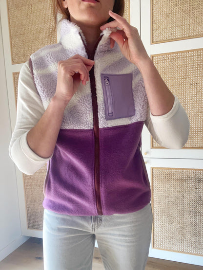 VESTE POLAIRE SANS MANCHE BI-COLOR SHERPA BLANC & VIOLET | ADULTE