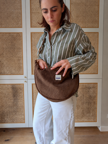 SAC HOBO VELOURS CÔTELÉ & SANGLE PERSONNALISABLE | L
